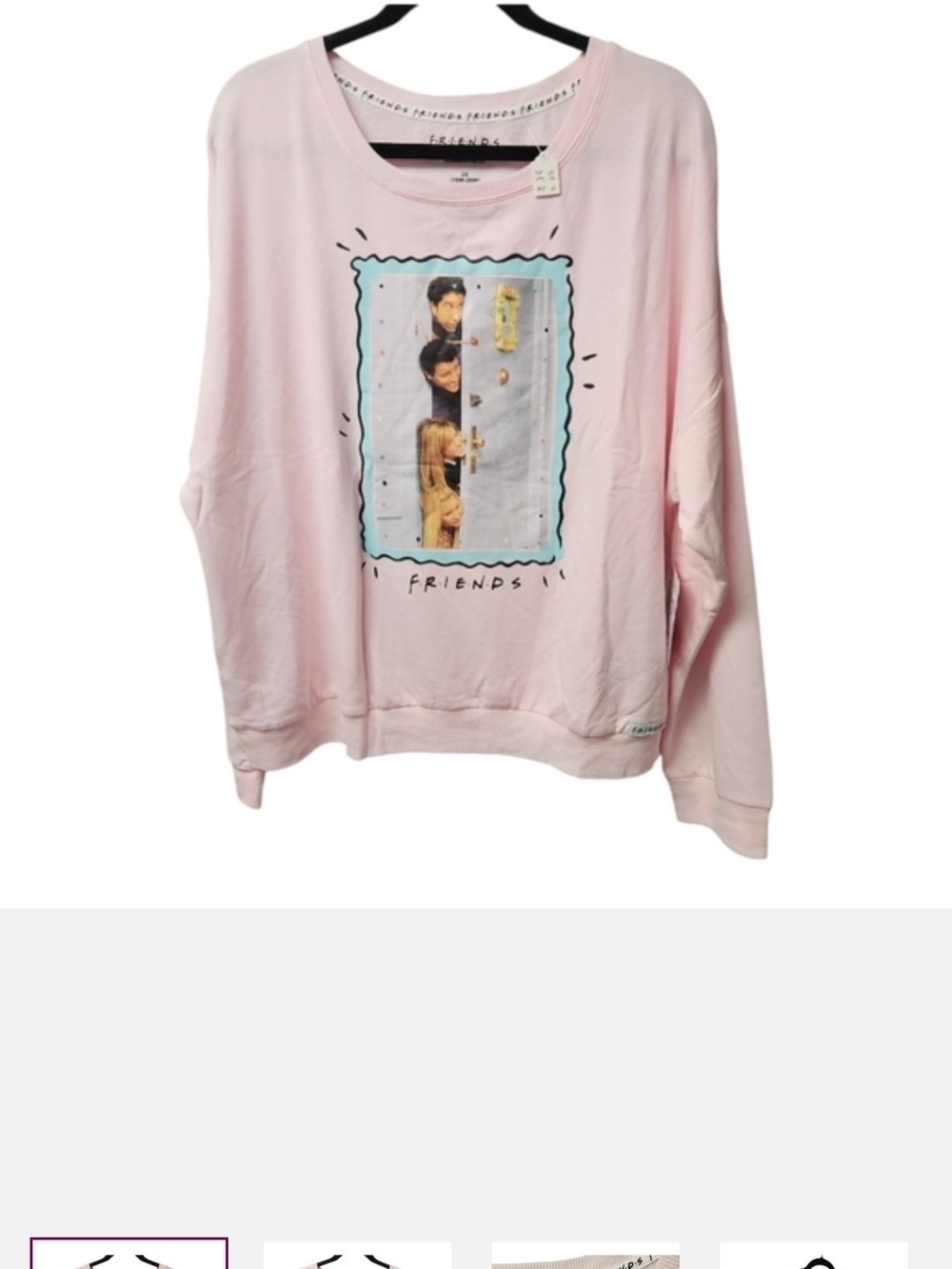FRIENDS Light Pink Crewneck Sweatshirt with Retro Photo Graphic